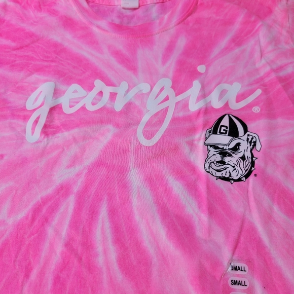Georgia Bulldogs Women's Pink Tie-Dye T Shirt Size Small Hanes Tag UGA NCAA New - Picture 2 of 6
